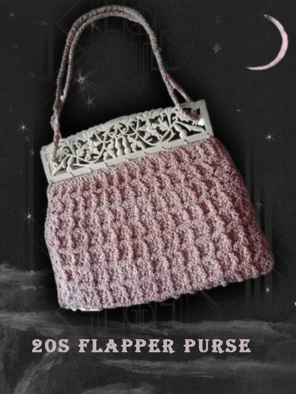 Small Pink Purse 20s Vintage / Antique Art Nouveau Carved Frame, Flapper Handbag